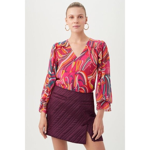 💕TRINA TURK💕 Broome Top Radio City Rose Retro Abstract Floral Print Small NWOT - Picture 1 of 11